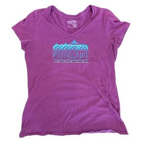 Patagonia Womens Raindrop Peak V-Neck Organic Cotton T-Shirt Purple‎ Size S